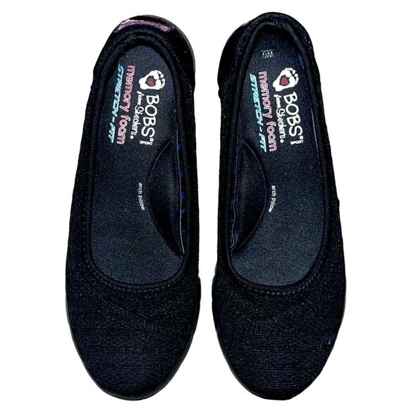 BOBS from Skechers black memory foam stretch fit mesh slippers 6 - Picture 1 of 6